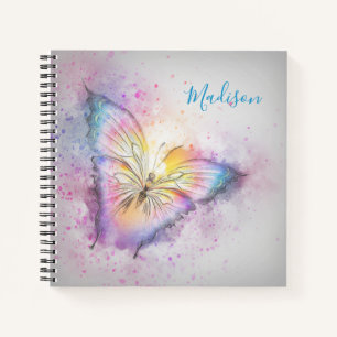 Personalised Name Watercolor Colourful Butterfly Notebook