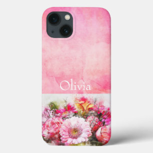 Personalised Name Watercolor Floral iPhone 13 Case