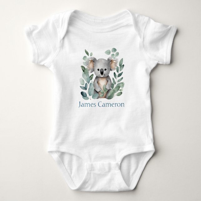 Personalised Name Watercolor Koala Bear Baby Bodysuit (Front)