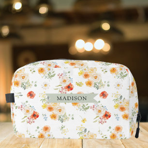 Personalised Name Watercolor Sunny Floral Pattern Dopp Kit