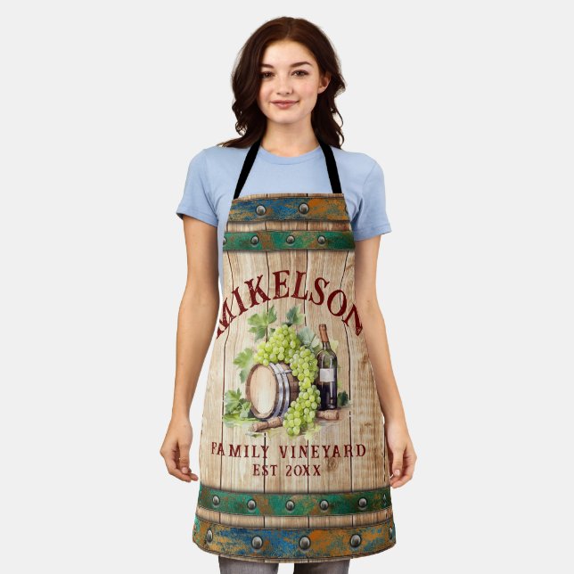 Personalised Name Watercolor Vineyard Wood Barrel  Apron (Worn)