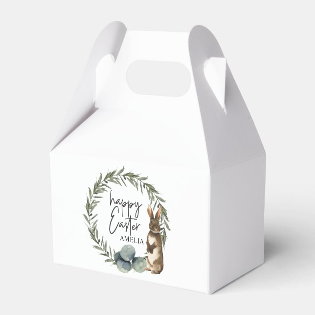 Personalised Name Watercolor Wreath Bunny Easter Favour Box (Front Side)