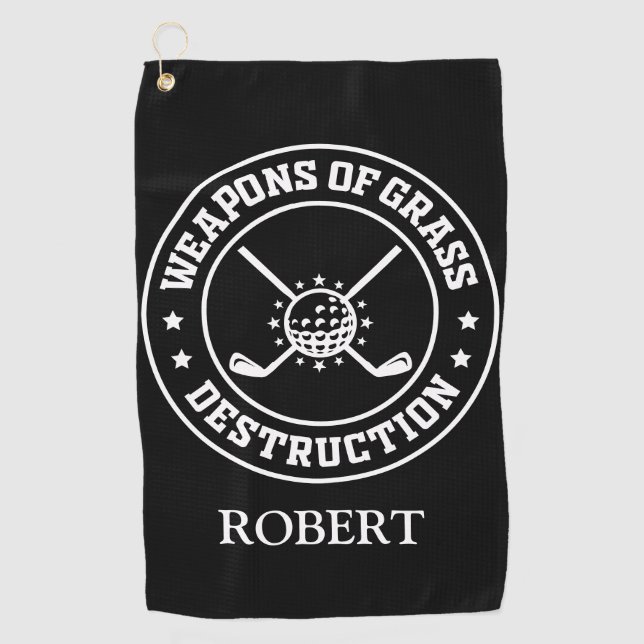 Personalised Name Weapons Of Grass Destruction Golf Towel (Front)