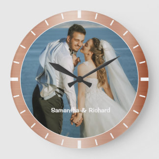Personalised Name Wedding Photo Copper Look Frame Large Clock