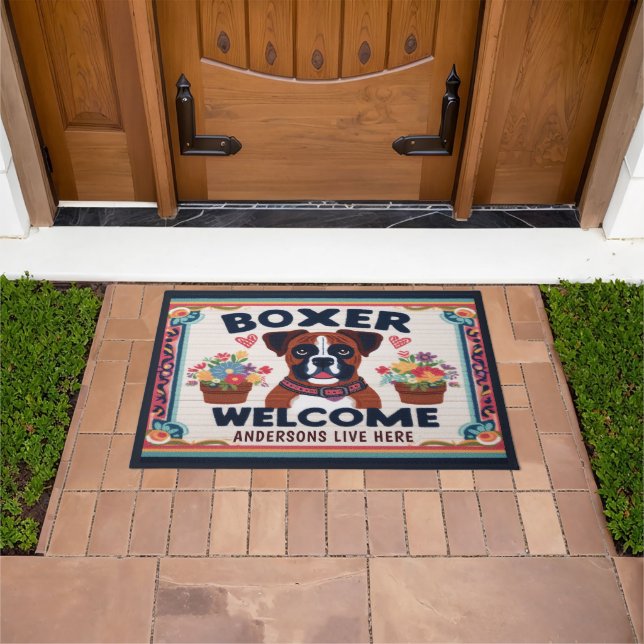 Personalised Name Welcome Boxer Dog Lover Doormat (Outdoor)