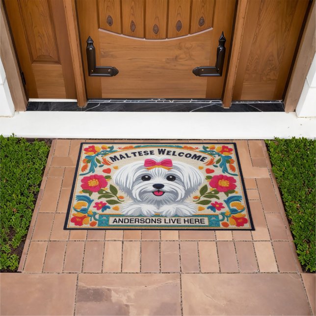 Personalised Name Welcome Maltese Dog Lover Doormat (Outdoor)