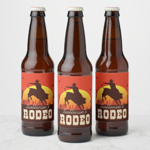 Personalised NAME Western Cowboy Bull Rider Rodeo Beer Bottle Label