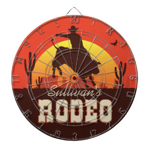 Personalised NAME Western Cowboy Bull Rider Rodeo Dartboard