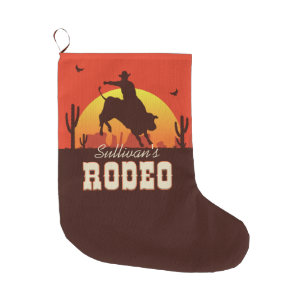 Personalised NAME Western Cowboy Bull Rider Rodeo Large Christmas Stocking