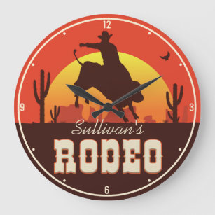 Personalised NAME Western Cowboy Bull Rider Rodeo Large Clock
