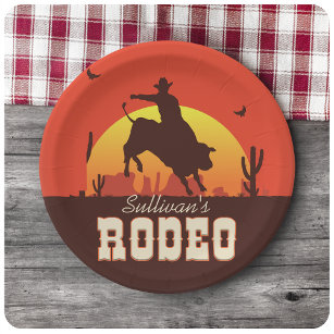 Personalised NAME Western Cowboy Bull Rider Rodeo Paper Plate