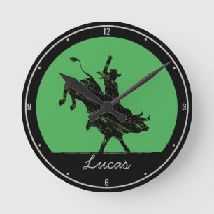 Personalised NAME Western Rodeo Bull Rider Cowboy Round Clock