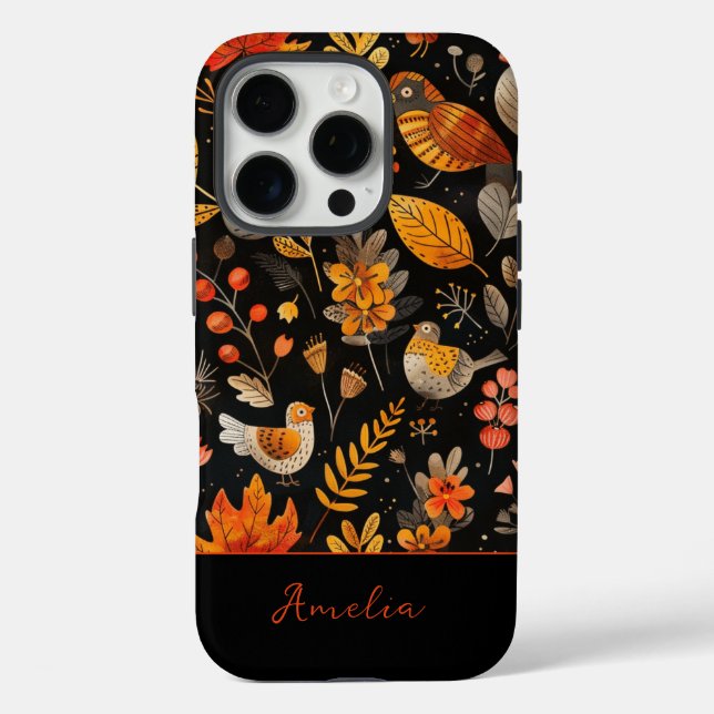 Personalised Name Whimsical Bird and Autumn Leaf Case-Mate iPhone Case (Back)