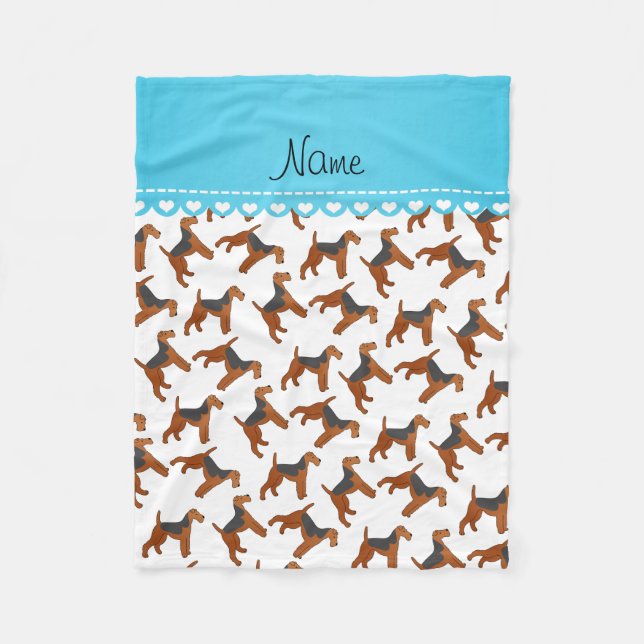 Personalised name white airedale terriers dogs fleece blanket (Front)