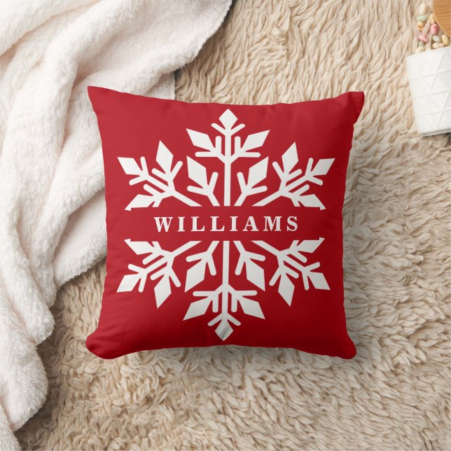 Personalised Name White and Red Large Snowflake Cushion (Blanket)