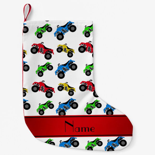 Personalised name white atv pattern small christmas stocking (Front)