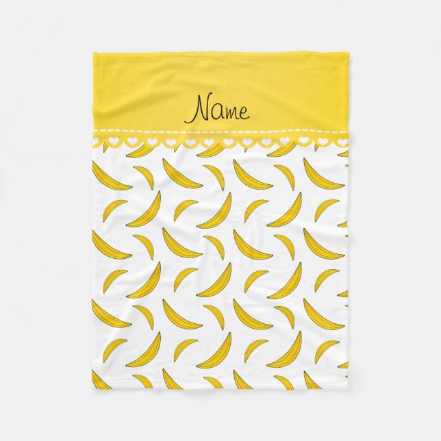 Personalised name white bananas fleece blanket (Front)
