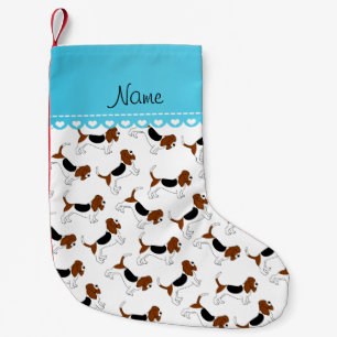 Personalised name white basset hound dogs small christmas stocking