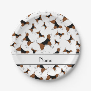 Personalised name white beagle dog pattern paper plate