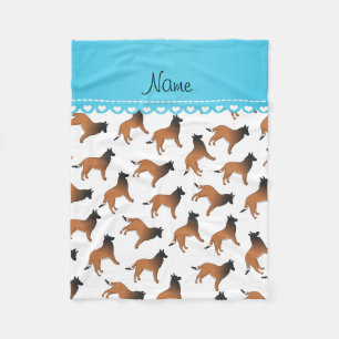 Personalised name white belgian tervuren dogs fleece blanket