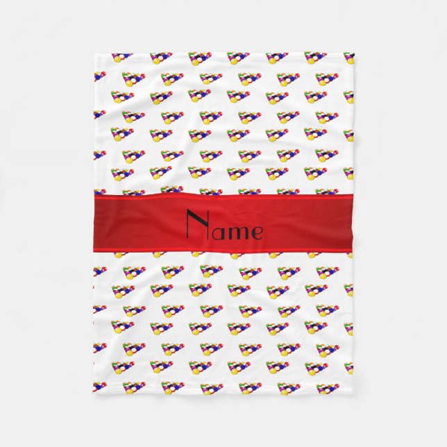 Personalised name white billiard balls red stripe fleece blanket (Front)