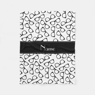 Personalised name white black glasses fleece blanket