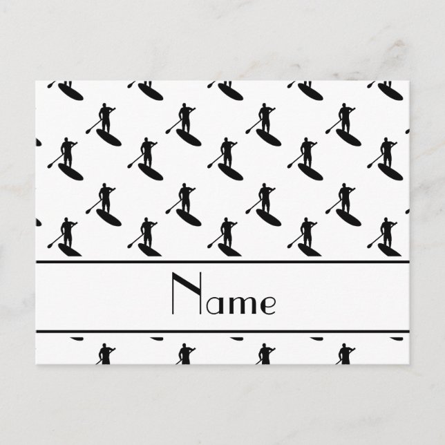 Personalised name white black paddleboarding postcard (Front)