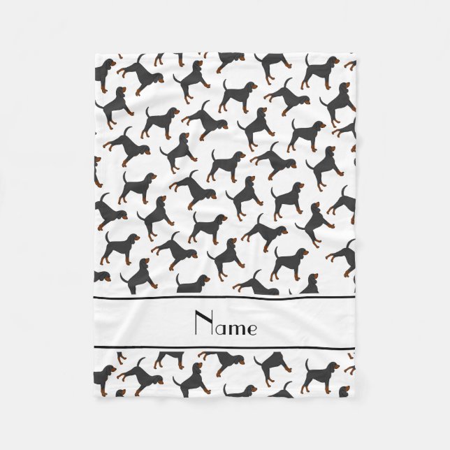 Personalised name white black tan coonhounds fleece blanket (Front)