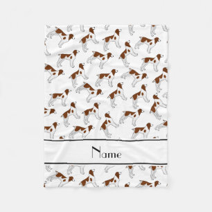 Personalised name white brittany spaniel dogs fleece blanket