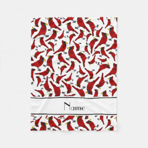 Personalised name white cardinals pattern fleece blanket