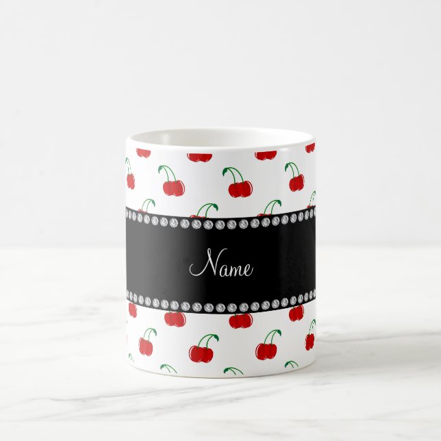 Personalised name white cherry pattern coffee mug (Center)