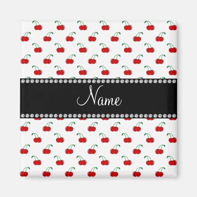 Personalised name white cherry pattern magnet (Front)
