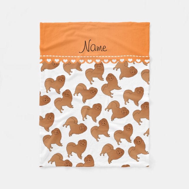 Personalised name white chow chow dogs fleece blanket (Front)