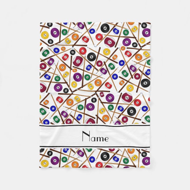 Personalised name white colourful pool pattern fleece blanket (Front)