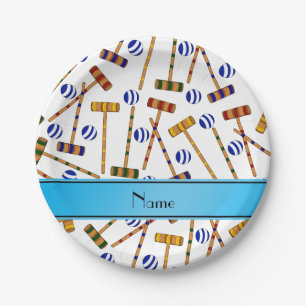 Personalised name white croquet pattern paper plate