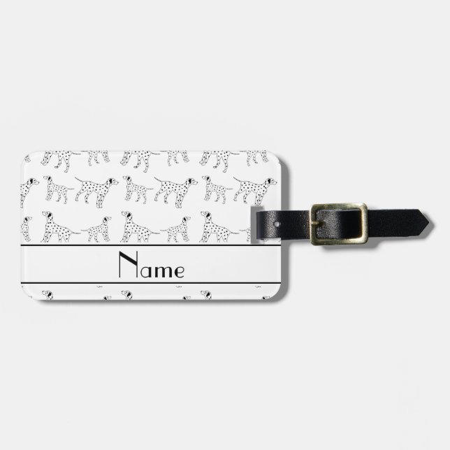 Personalised name white dalmatian dogs luggage tag (Front Horizontal)