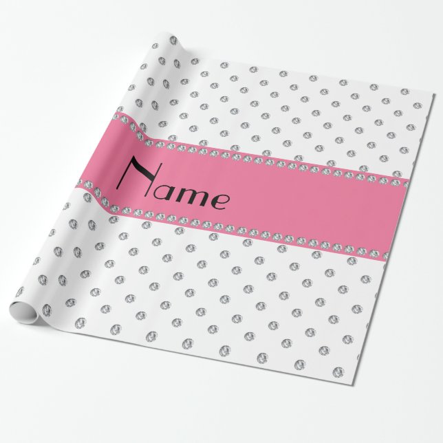 Personalised name white diamonds wrapping paper (Unrolled)
