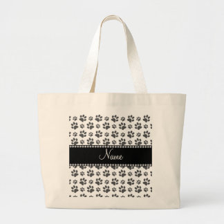 Personalised name white dog paw print large tote bag