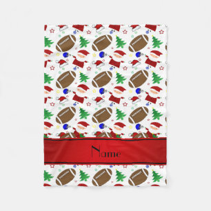 Personalised name white football christmas fleece blanket