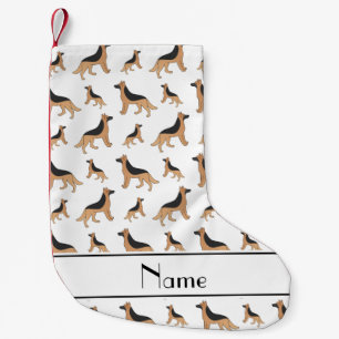 Personalised name white German Shepherd dogs Small Christmas Stocking