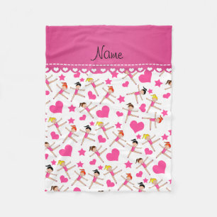 Personalised name white girl gymnasts hearts stars fleece blanket