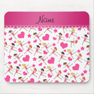 Personalised name white girl gymnasts hearts stars mouse pad