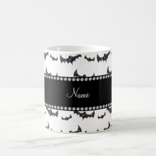 Personalised name white glitter bats coffee mug