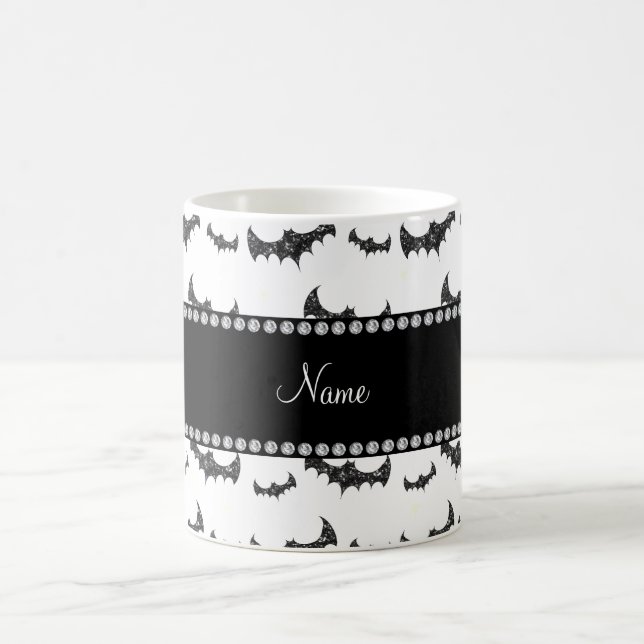 Personalised name white glitter bats coffee mug (Center)