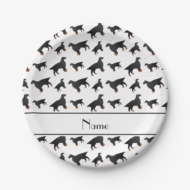 Personalised name white gordon setter dogs paper plate (Front)