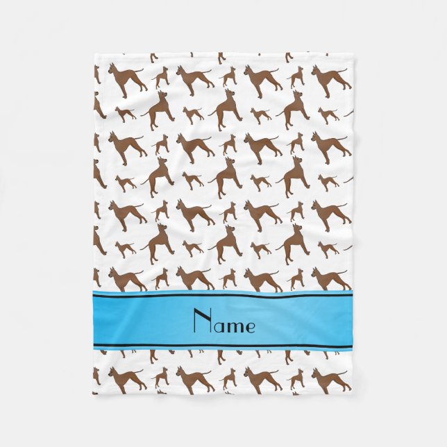Personalised name white great dane dogs fleece blanket (Front)