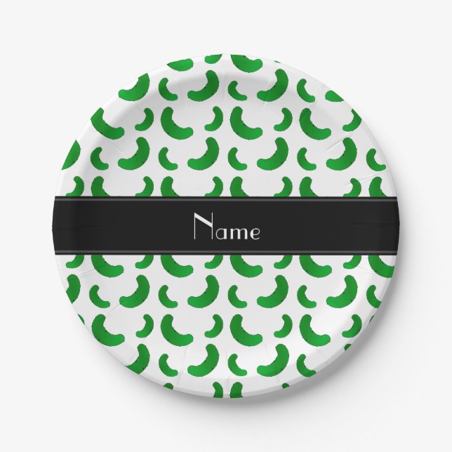 Personalised name white green pickles paper plate (Front)
