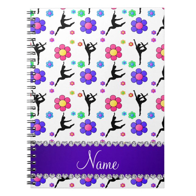 Personalised name white gymnastics flowers notebook (Front)