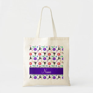 Personalised name white gymnastics flowers tote bag