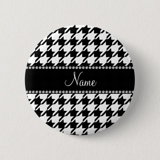 Personalised name white houndstooth 6 cm round badge (Front)